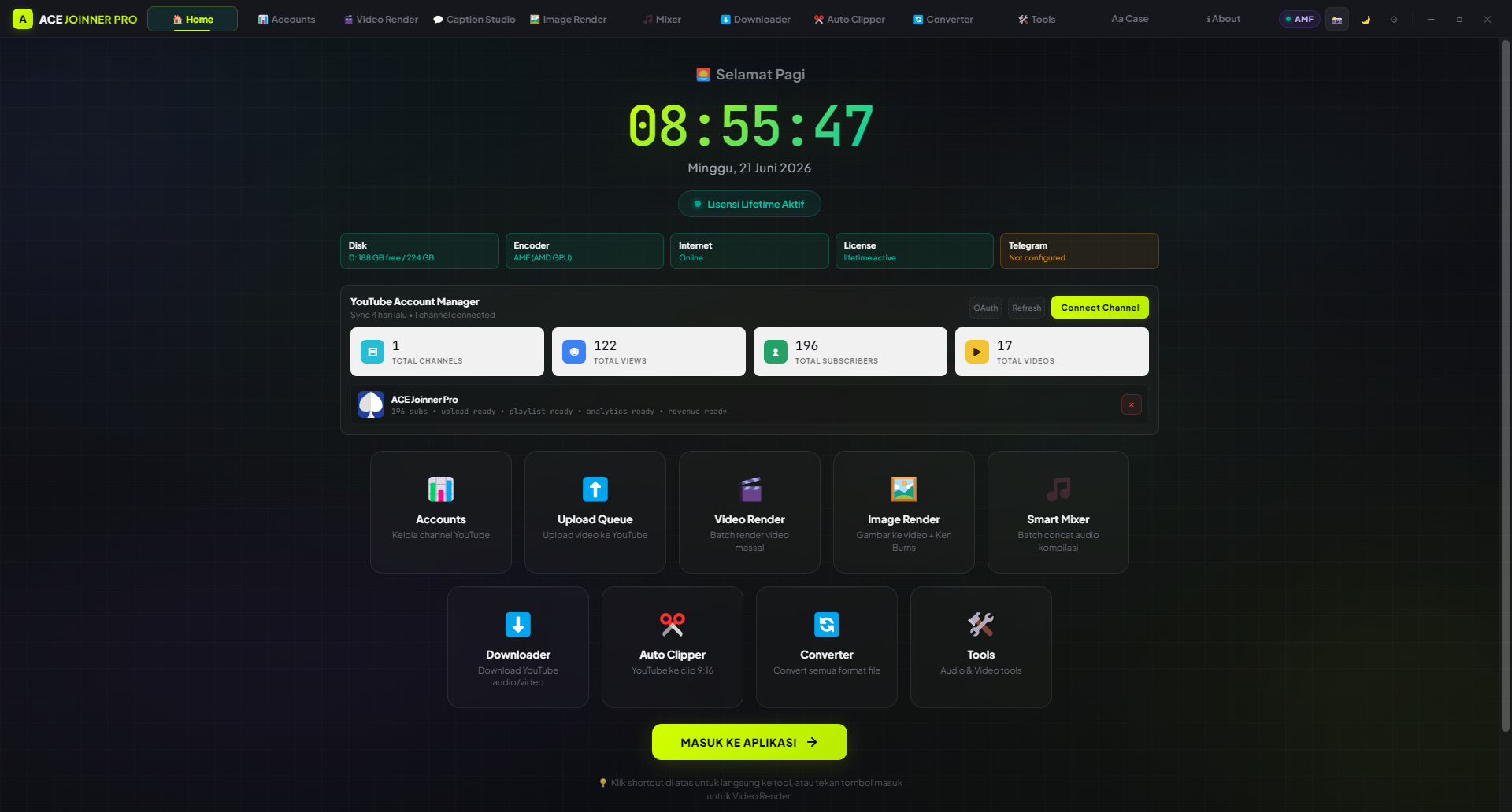 Dashboard desktop ACE Joinner Pro